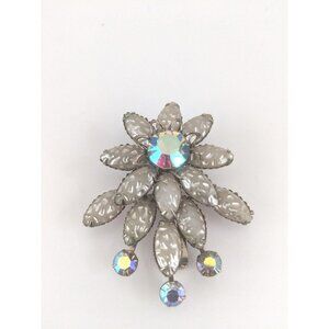 White Flower Brooch Iridescent Accent Brooch for Hat